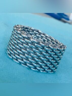 Tiffany & Co. Sterling Silver 925 Somerset Mesh Ring Band Size 7.5